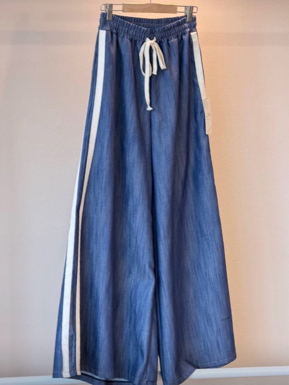 Wide-Leg Blue Kids Jogger Pants with White Side Stripes